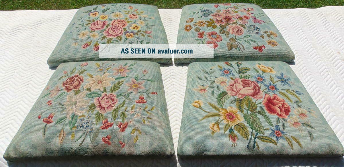 (4) Antique Vintage Petit Point Needlepoint Chair Seat Covers Rose Lily ...