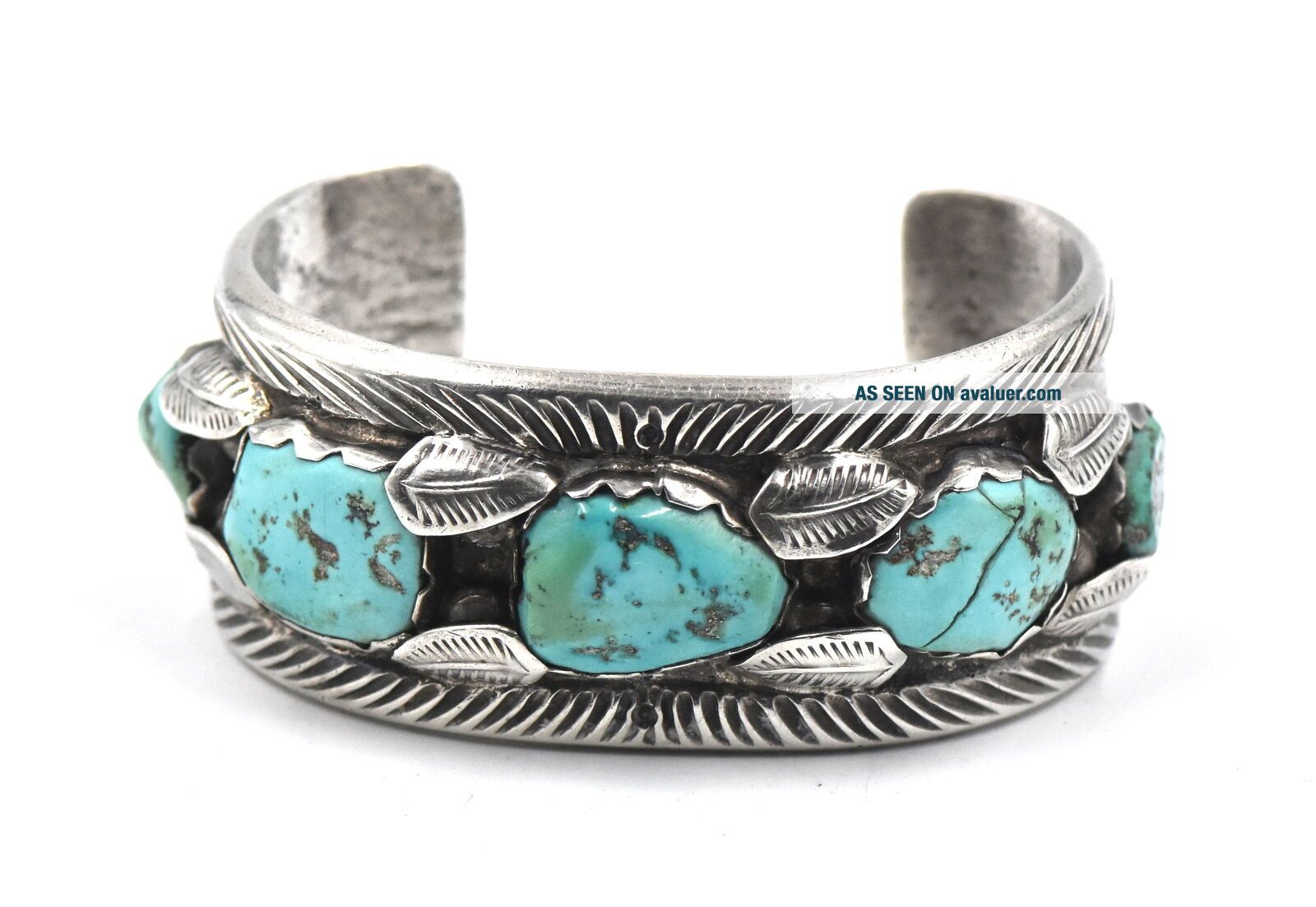 VINTAGE OLD PAWN SOUTHWESTERN TURQUOISE CUFF BRACELET STERLING SILVER ...