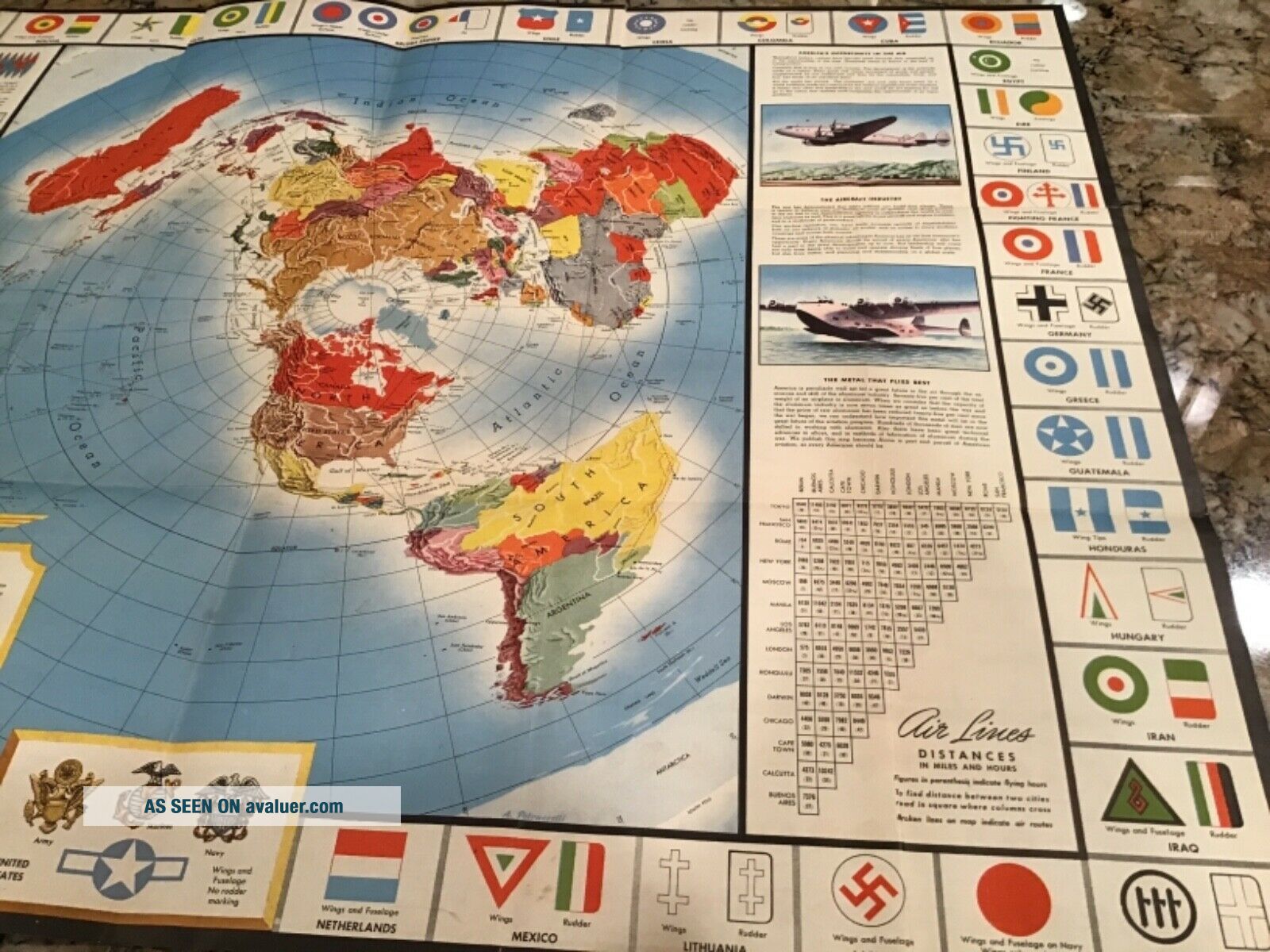 WWII VINTAGE ALCOA ALUMINUM GLOBAL MAP AIRCRAFT IDENTIFICATION | #7714943