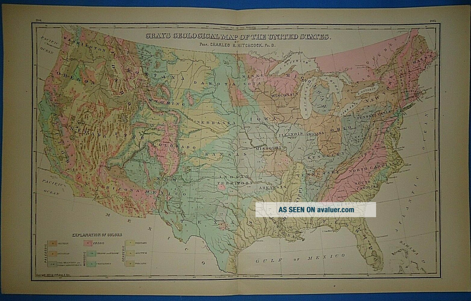 Vintage 1883 UNITED STATES GEOLOGICAL Map Old Antique OW GRAY Atlas ...