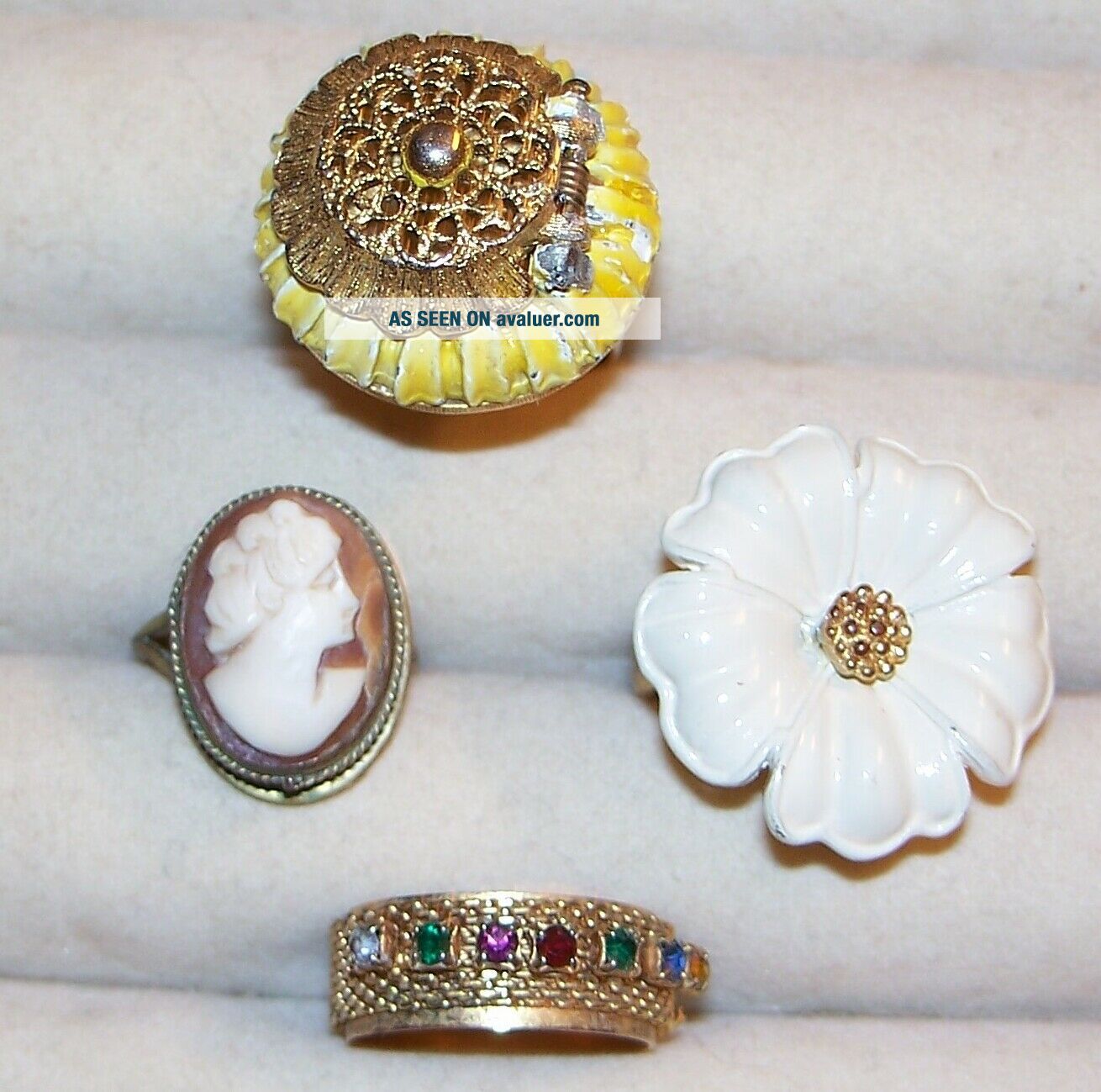 Costume Rectangular Rings Group Of 4 Vintage Costume Rings | #7894560
