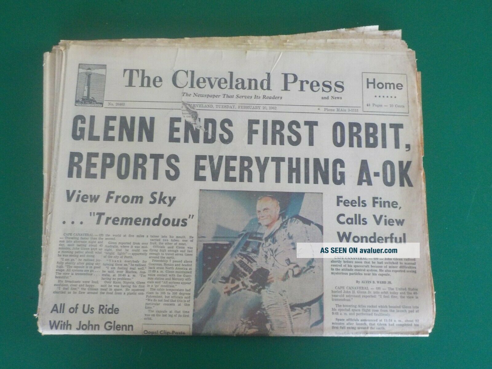 Vintage The Cleveland Press Feb 20, 1962 - Glenn Ends 1st Orbit (MH ...