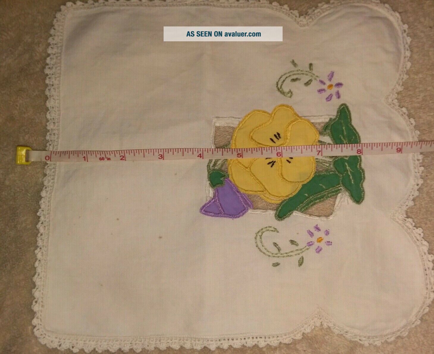 VTG Needlepoint Arm Chair Cover Floral Old Garden Yellow Rose Doily ...