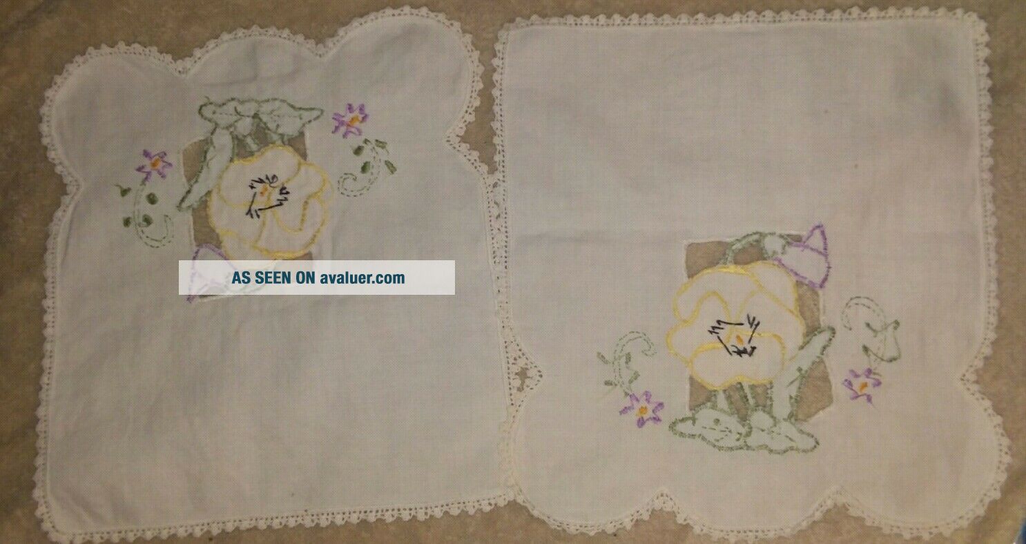 VTG Needlepoint Arm Chair Cover Floral Old Garden Yellow Rose Doily ...